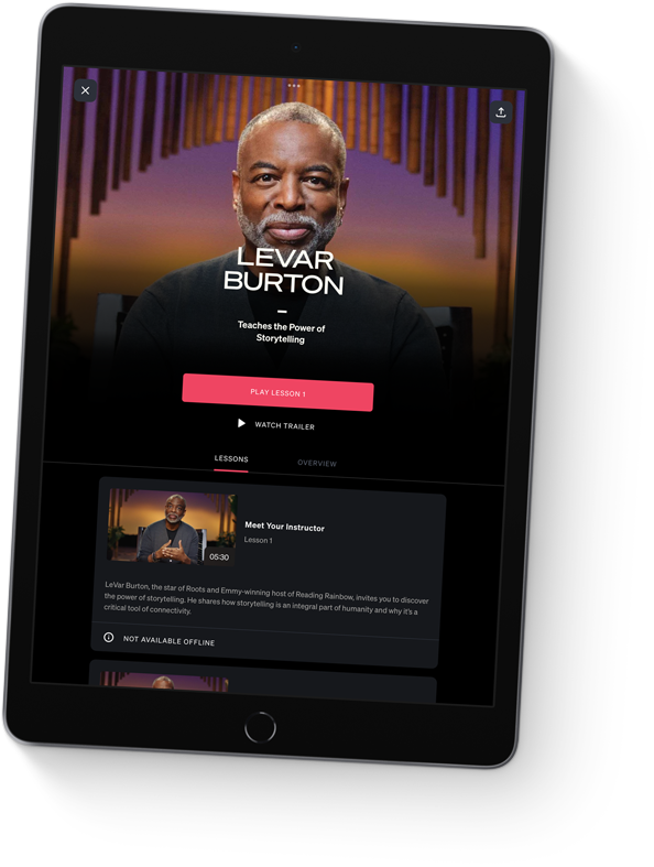 iPad에 Master Class 앱이 열려 있는 모습